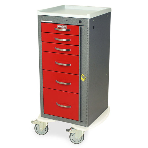 A - Series Aluminum Narrow Breakaway Crash Cart - Tall Height, Six Drawers, Breakaway Lock, Model MPA1830B06 - Asclepius