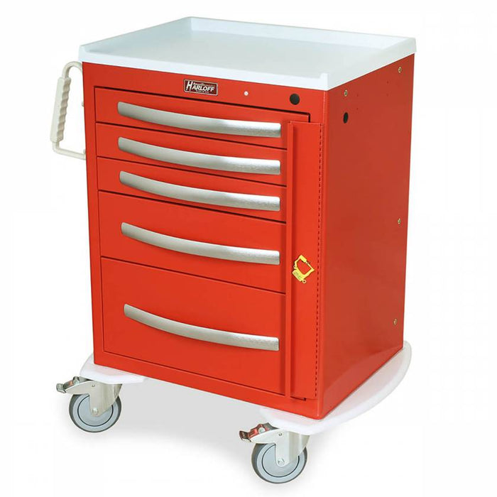 A - Series Lightweight Aluminum Crash Cart - Short Height, Medium Width, Five Drawers, Breakaway Lock, Model MPA2424B05 - Asclepius