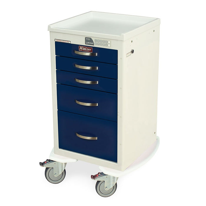 A - Series Lightweight Aluminum Medical Cart - Short Height, Mini Width, 5 Drawers, Electronic Keypad Lock - Asclepius