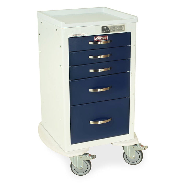 A - Series Lightweight Aluminum Medical Cart - Short Height, Mini Width, 5 Drawers, Electronic Keypad Lock - Asclepius