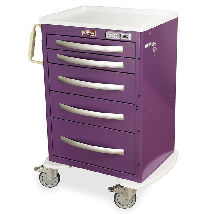 A - Series Lightweight Aluminum Treatment Cart - Medium Height, Medium Width, Five Drawers, E - Lock (MPA2427E05) - Asclepius