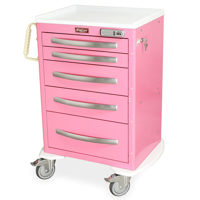 A - Series Lightweight Aluminum Treatment Cart - Medium Height, Medium Width, Five Drawers, E - Lock (MPA2427E05) - Asclepius