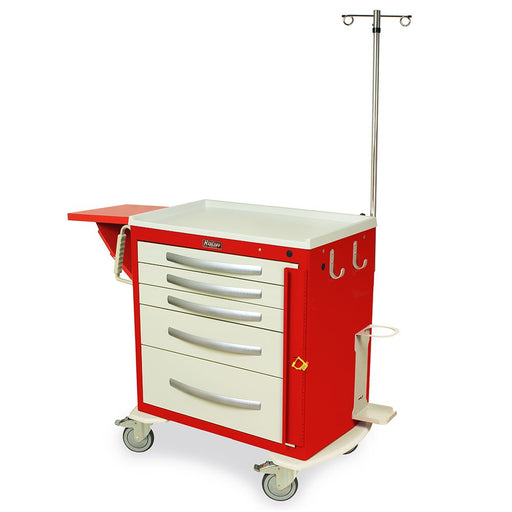 A - Series Lightweight Crash Cart with MD30 - EMG1 Emergency Accessories - Short Height, Five Drawers, Breakaway Lock, Model MPA3024B05+MD30 - EMG1 - Asclepius