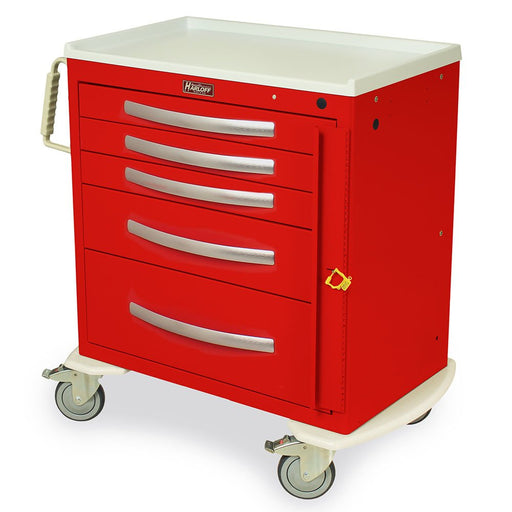 A - Series Lightweight Five - Drawer Aluminum Crash Cart - Short Height, Standard Width, Breakaway Lock, Model MPA3024B05 - Asclepius