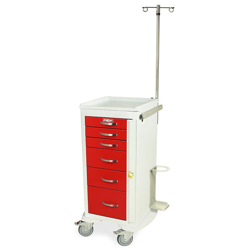 A - Series Narrow Aluminum Crash Cart with MD18 - EMG Accessories - Tall Height, Six Drawers, Breakaway Lock, Model MPA1830B06+MD18 - EMG - Asclepius