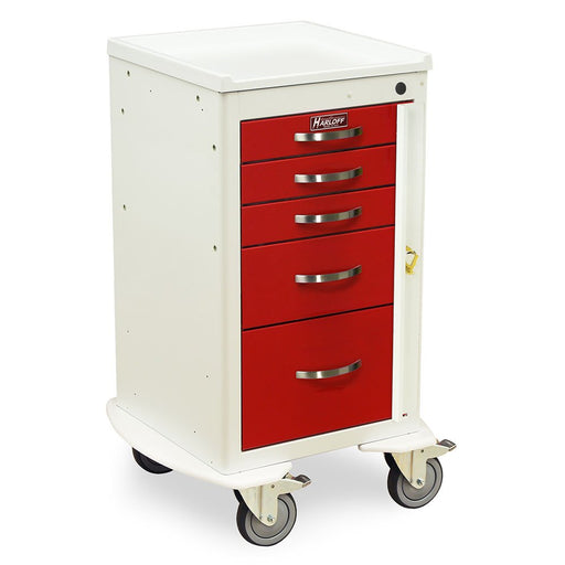 A - Series Narrow Five - Drawer Aluminum Crash Cart - Short Height, Mini Width, Breakaway Lock, Model MPA1824B05 - Asclepius