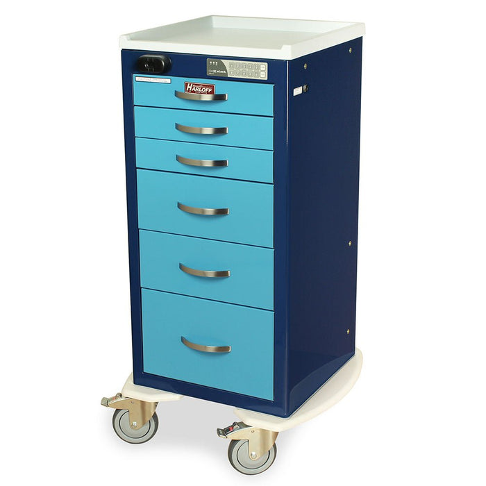 A - Series Tall Aluminum Anesthesia Cart - Narrow, 6 Drawers, Prox Reader & Electronic Keypad Lock - Asclepius