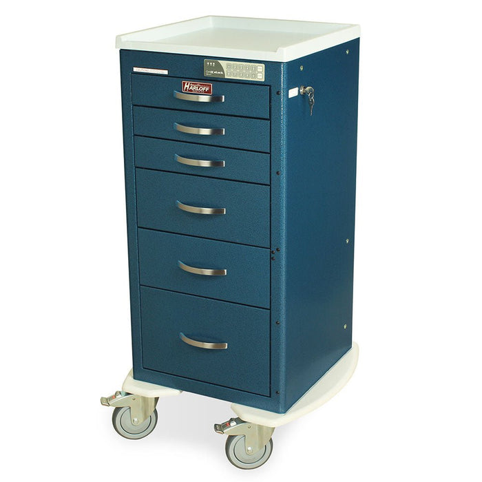 A - Series Tall Lightweight Auto - Locking Anesthesia Cart - Mini Width, 6 Drawers, Electronic Keypad Lock - Asclepius