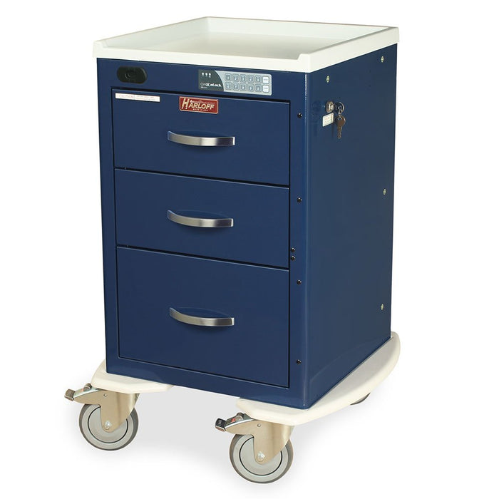 A - Series X - Short Lightweight Auto - Locking Cart - Mini Width, 3 Drawers, E - Lock with Proximity Reader - Asclepius