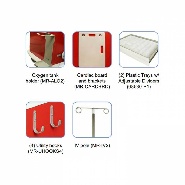 Aluminum MRI - Compatible Crash Cart with Accessory Package - Six Drawers, Breakaway Lock, Model MR6B - EMG - Asclepius