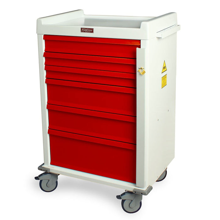 Aluminum MRI - Compatible Emergency Cart - Six Drawers, Breakaway Lock, Model MR6B - Asclepius