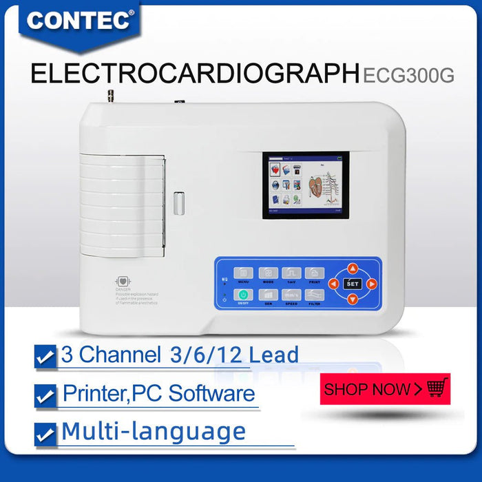 CONTEC ECG300G Electrocardiograph,Digital 3 Channel 12 lead EKG+Printer - Asclepius