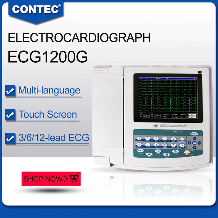 ECG1200G Digital 12 channel/lead EKG+PC Sync software, Electrocardiograph Touch Screen - Asclepius