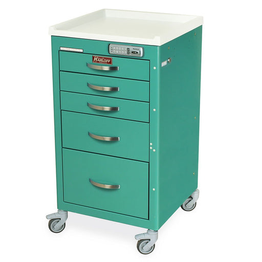 Harloff M - Series Mini Width Short Anesthesia Cart Five Drawers with Basic Electronic Pushbutton Lock - Asclepius