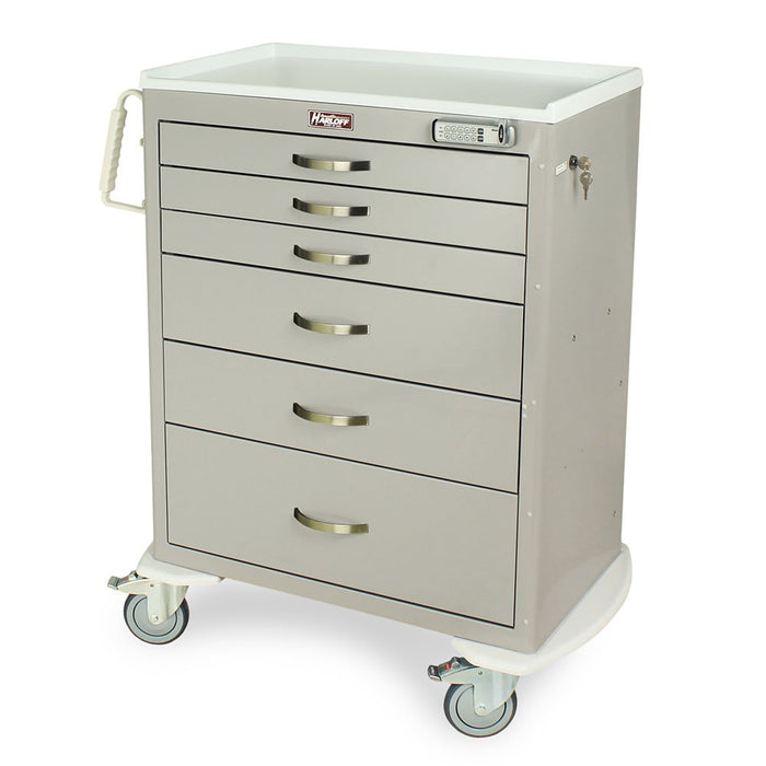 Harloff M - Series Standard Width Tall Anesthesia Cart Six Drawers with Basic Electronic Pushbutton Lock - Asclepius