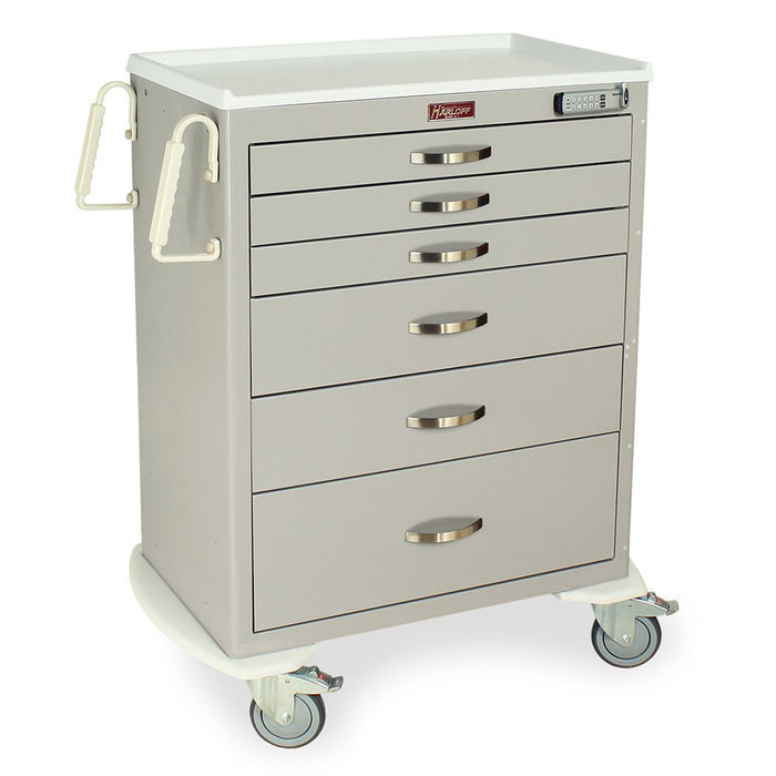 Harloff M - Series Standard Width Tall Anesthesia Cart Six Drawers with Basic Electronic Pushbutton Lock - Asclepius