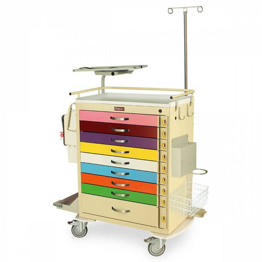 Harloff M - Series Standard Width Tall Pediatric Emergency Cart Nine Drawers with Individual Breakaway Drawer Locks, MD30 - EMG3 Super Stat Package - Asclepius