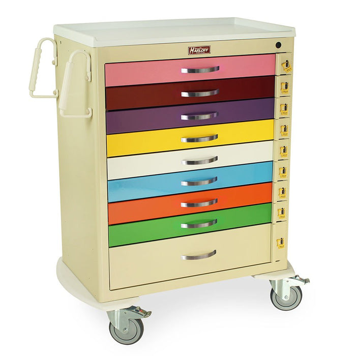 Harloff M - Series Tall Pediatric Emergency Cart, Standard Width, Nine Drawer with Individual Breakaway Locks - Asclepius