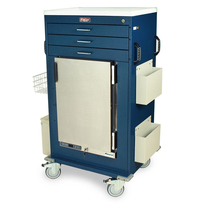 Malignant Hyperthermia Cart with 1.8 Cubic Feet Medical Grade Refrigerator - Three Drawers, Key Lock, Model MH5300K - Asclepius