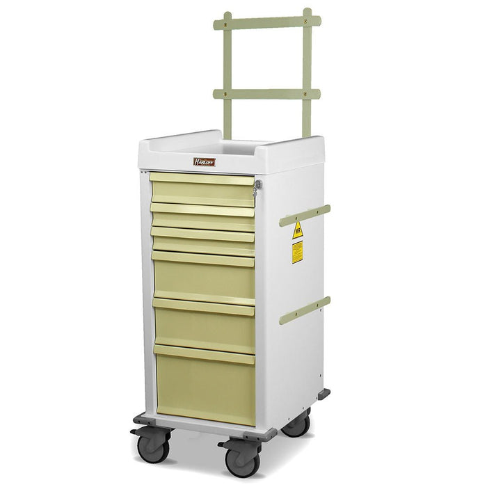 MRI - Compatible Aluminum Anesthesia Cart - Narrow, 6 Drawers, Key Lock, Accessory Package - Asclepius