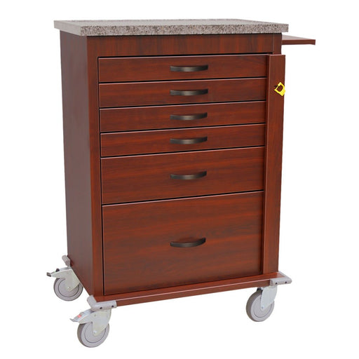 Tall Wood Vinyl Emergency Cart - Six Drawers, Breakaway Lock, Model WV6400 - CM - Asclepius